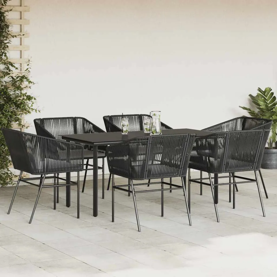 vidaXL 7-delige Tuinset met kussens poly rattan glas zwart, foto 2