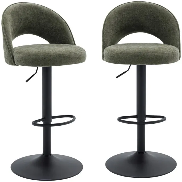 sweeek Set van twee verstelbare barstoelen van stof, metalen zwarte basis - abby Kaki