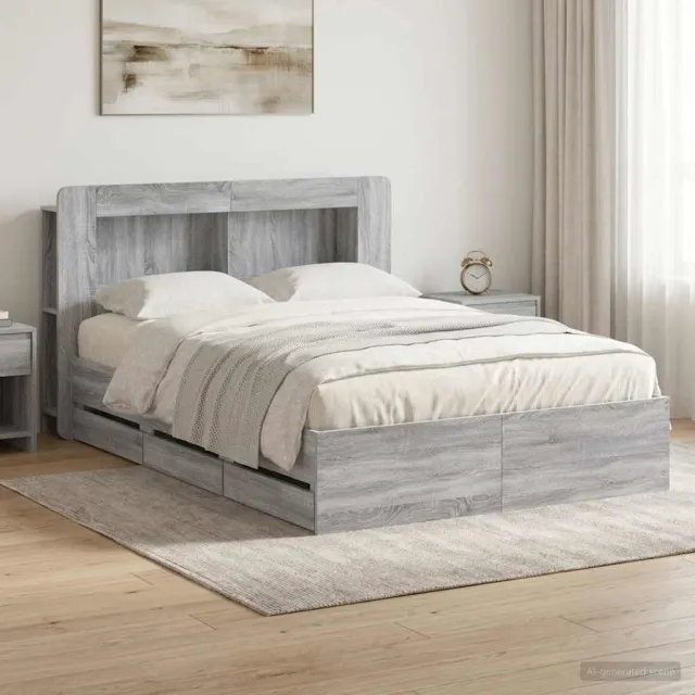 vidaXL Bedframe met opbergruimte en hoofdbord met lade Grijs Sonoma