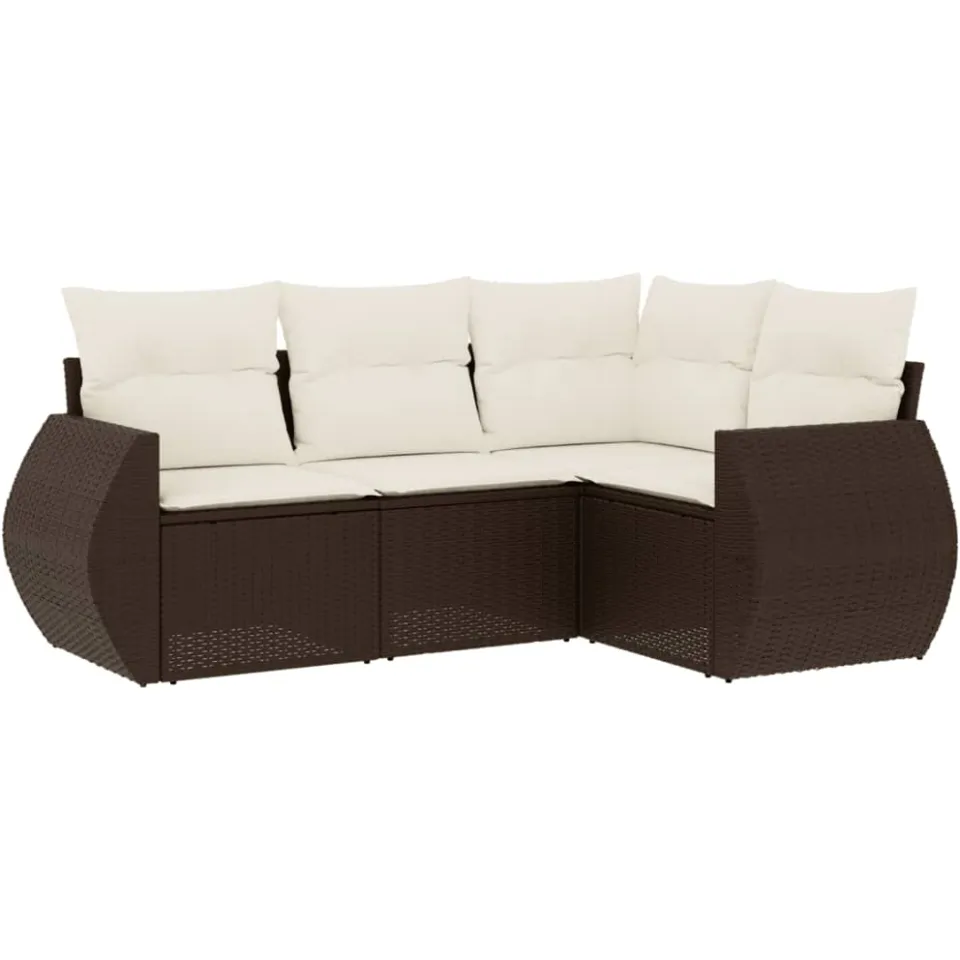 vidaXL 4-delige Loungeset met kussens poly rattan bruin, foto 3