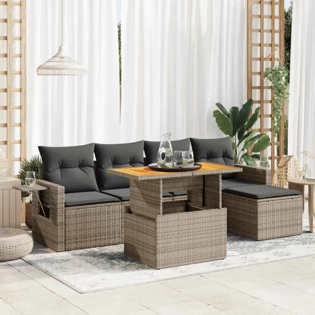 vidaXL 6-delige Loungeset met kussens poly rattan grijs, foto 2