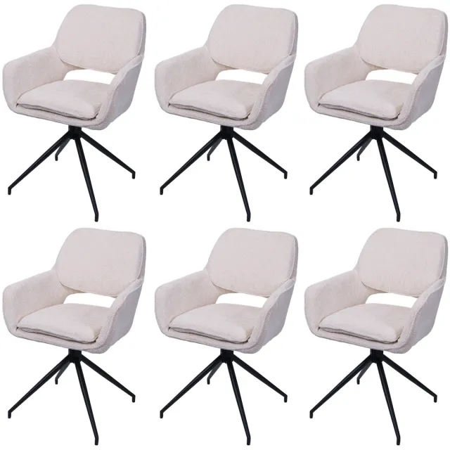 MCW Set van 6 eetkamerstoelen MCW-N74, keukenstoel, draaibaar met Auto-Return, chenille (490 g/m²) ~ crème