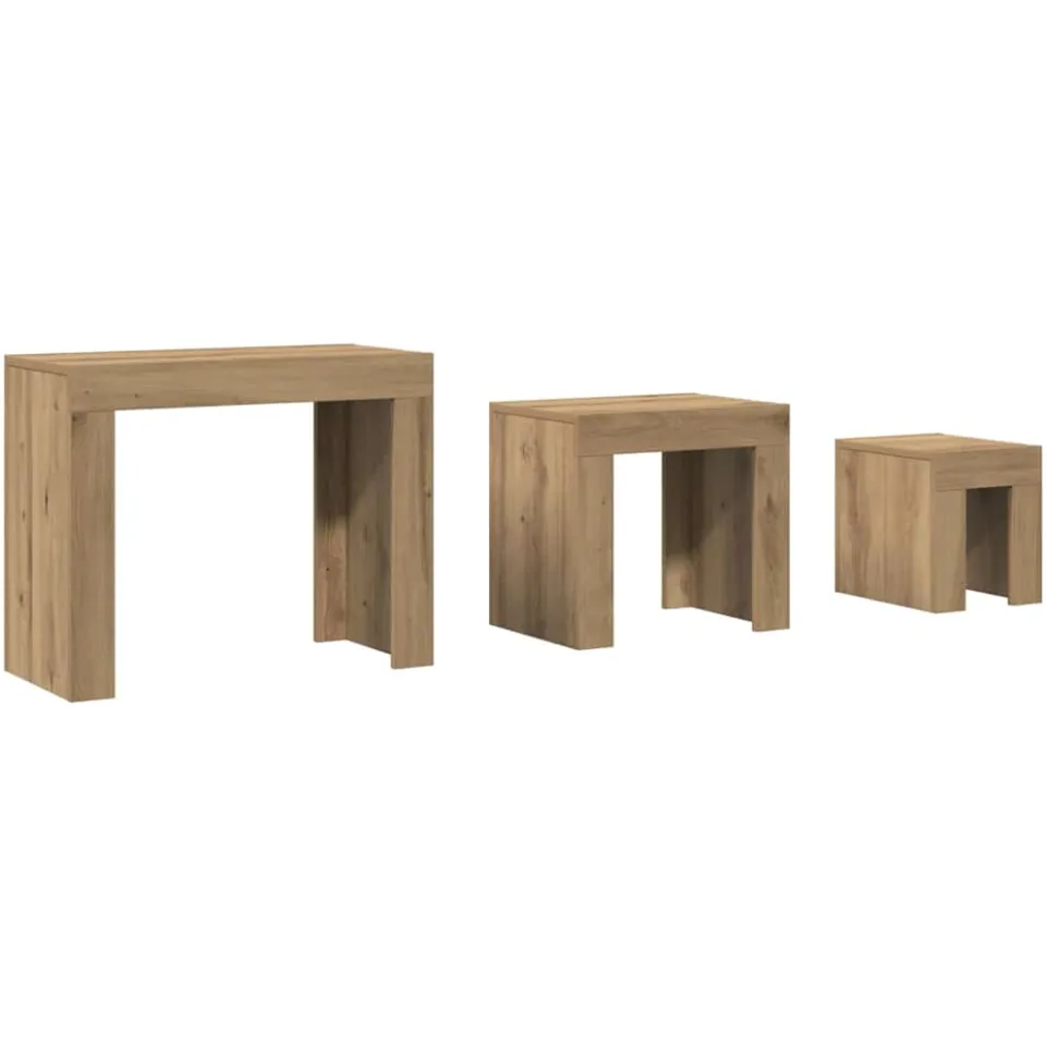 vidaXL 3-delige Tafeltjesset bewerkt hout artisanaal eikenkleurig, foto 3
