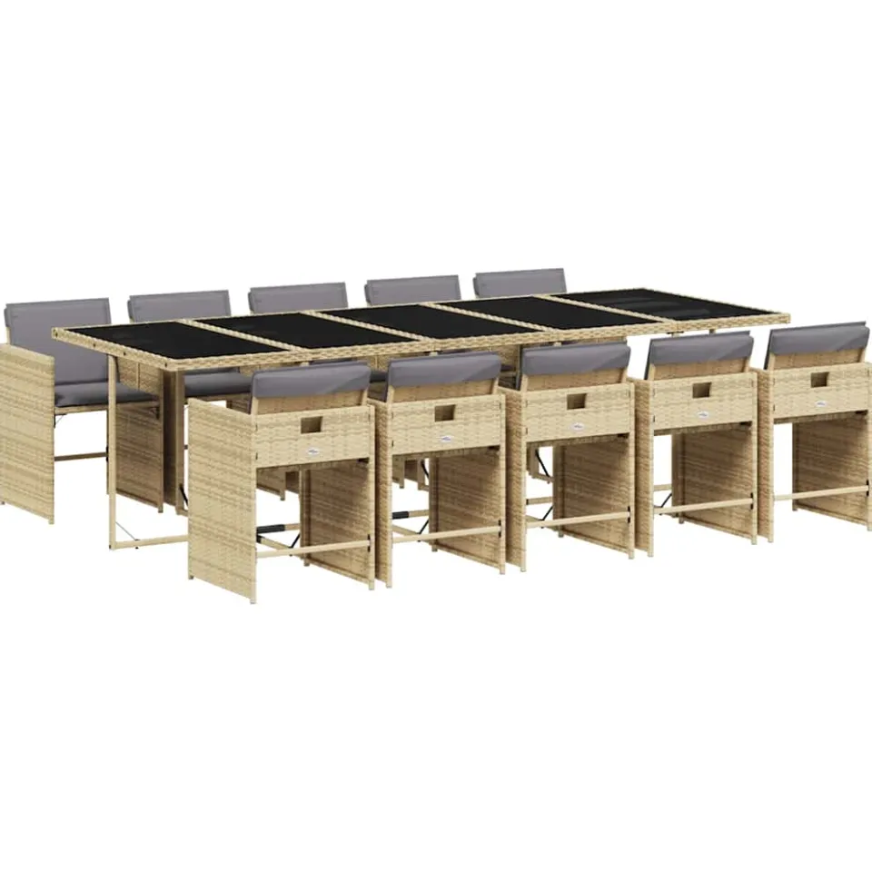 vidaXL 11-delige Tuinset met kussens poly rattan gemengd beige, foto 3