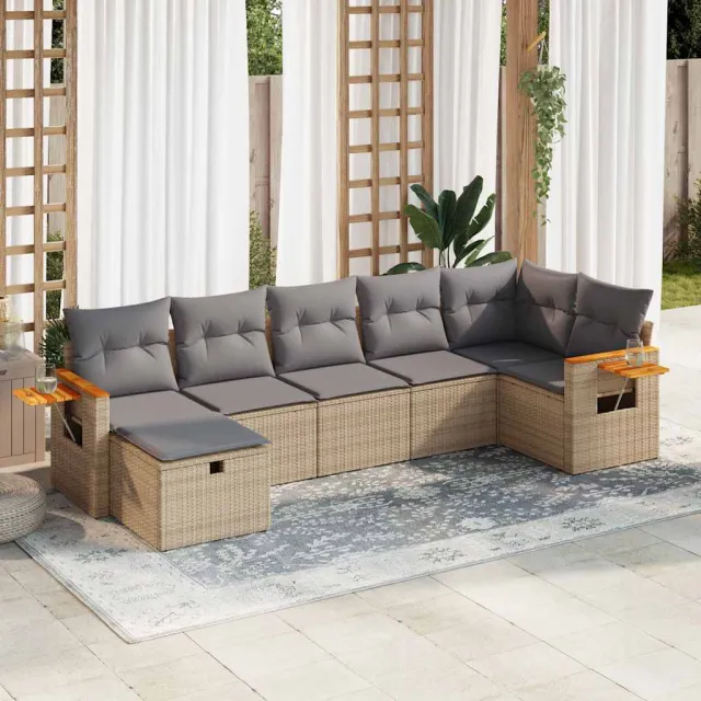 vidaXL 7-delige Loungeset met kussens poly rattan beige