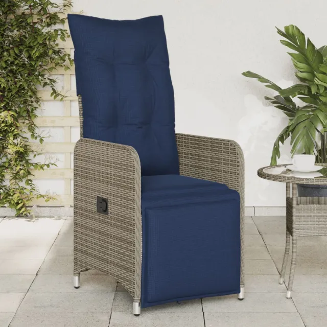 vidaXL Tuinstoel verstelbaar met kussens poly rattan grijs