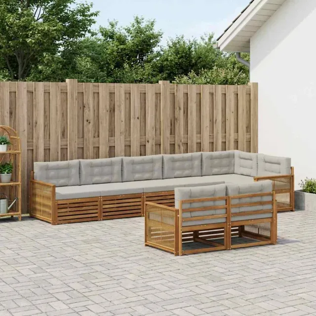 vidaXL Buiten bankenset 8 st 8-zits Naturel en lichtgrijs Bruin