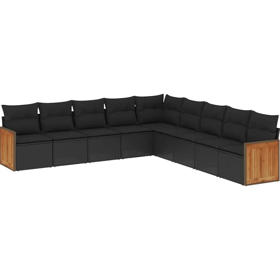 vidaXL 9-delige Loungeset met kussens poly rattan zwart, foto 3