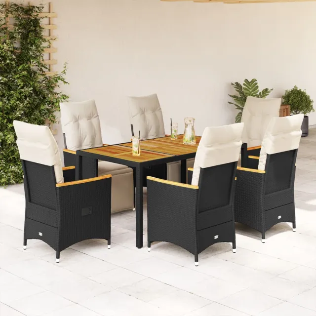 vidaXL 7-delige Bistroset met kussens poly rattan zwart, foto 2