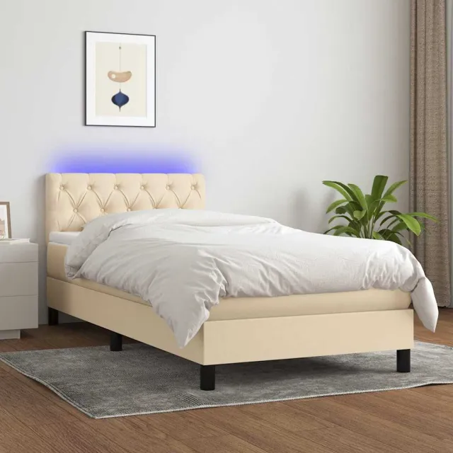 vidaXL Boxspring met matras en LED stof crèmekleurig 80x200 cm