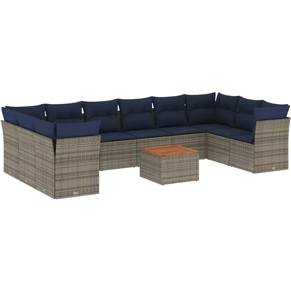 vidaXL 11-delige Loungeset met kussens poly rattan grijs, foto 3