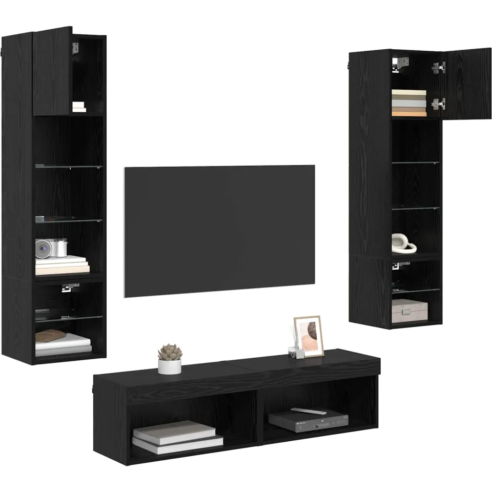 vidaXL TV-wandmeubel 6 st Zwart Eiken Bewerkt hout