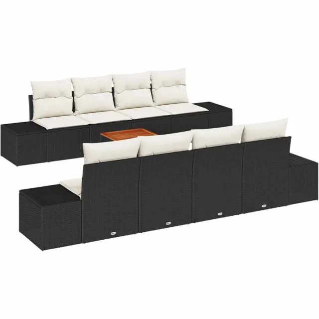 vidaXL Tuinbankenset 9 st Zwart en Crème poly rattan, foto 2
