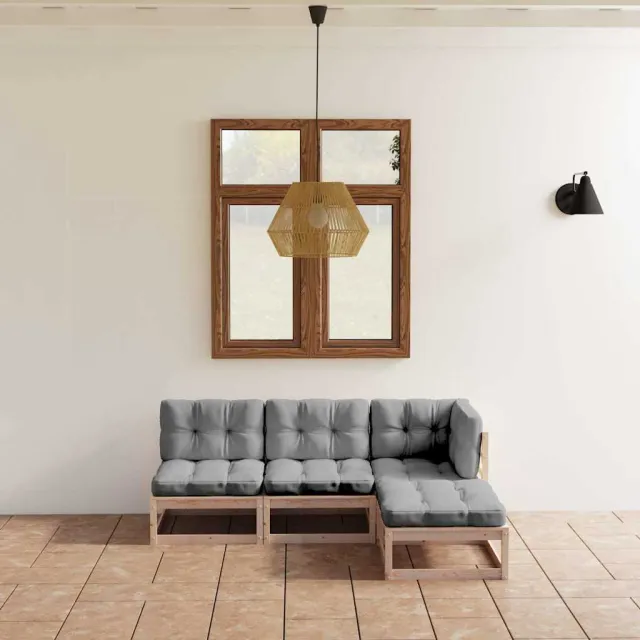 vidaXL 4-delige Loungeset met kussens massief grenenhout grijs, foto 2