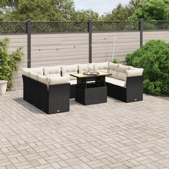 vidaXL 10-delige Loungeset met kussens poly rattan zwart, foto 2