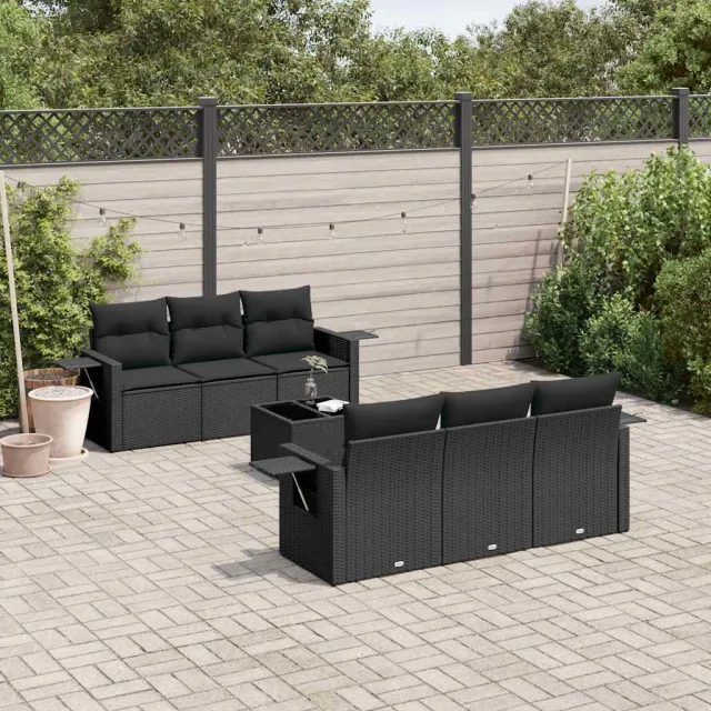 vidaXL 7-delige Loungeset met kussens poly rattan zwart, foto 2