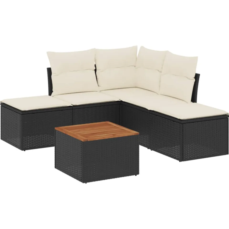 vidaXL 6-delige Loungeset met kussens poly rattan zwart
