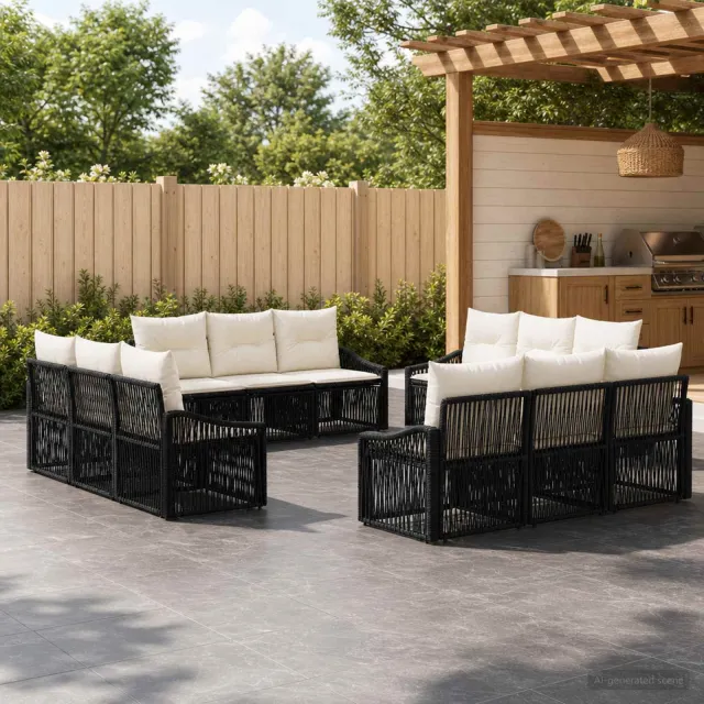 vidaXL Tuinbankenset 12 st 12-zits Zwart poly rattan, foto 2