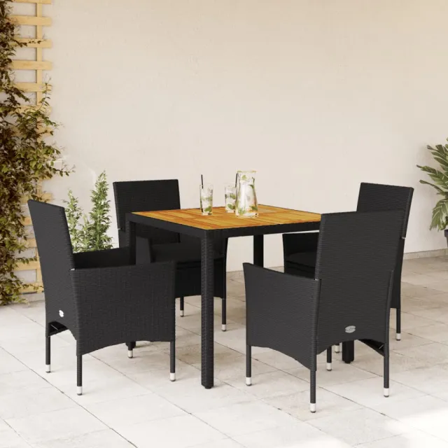 vidaXL 5-delige Loungeset met kussens poly rattan en acaciahout zwart, foto 2