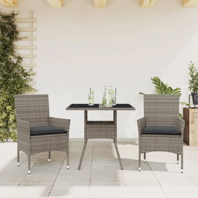 vidaXL 3-delige Tuinset met kussens poly rattan en glas grijs, foto 2