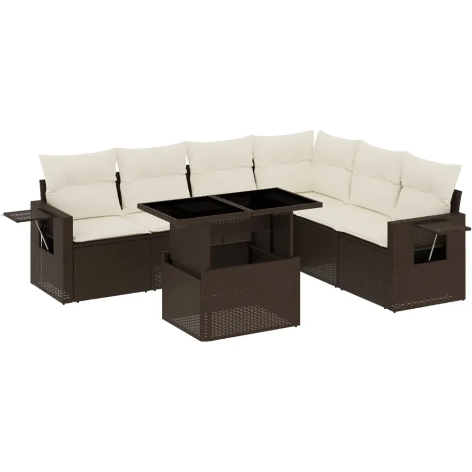 vidaXL 7-delige Loungeset met kussens poly rattan bruin