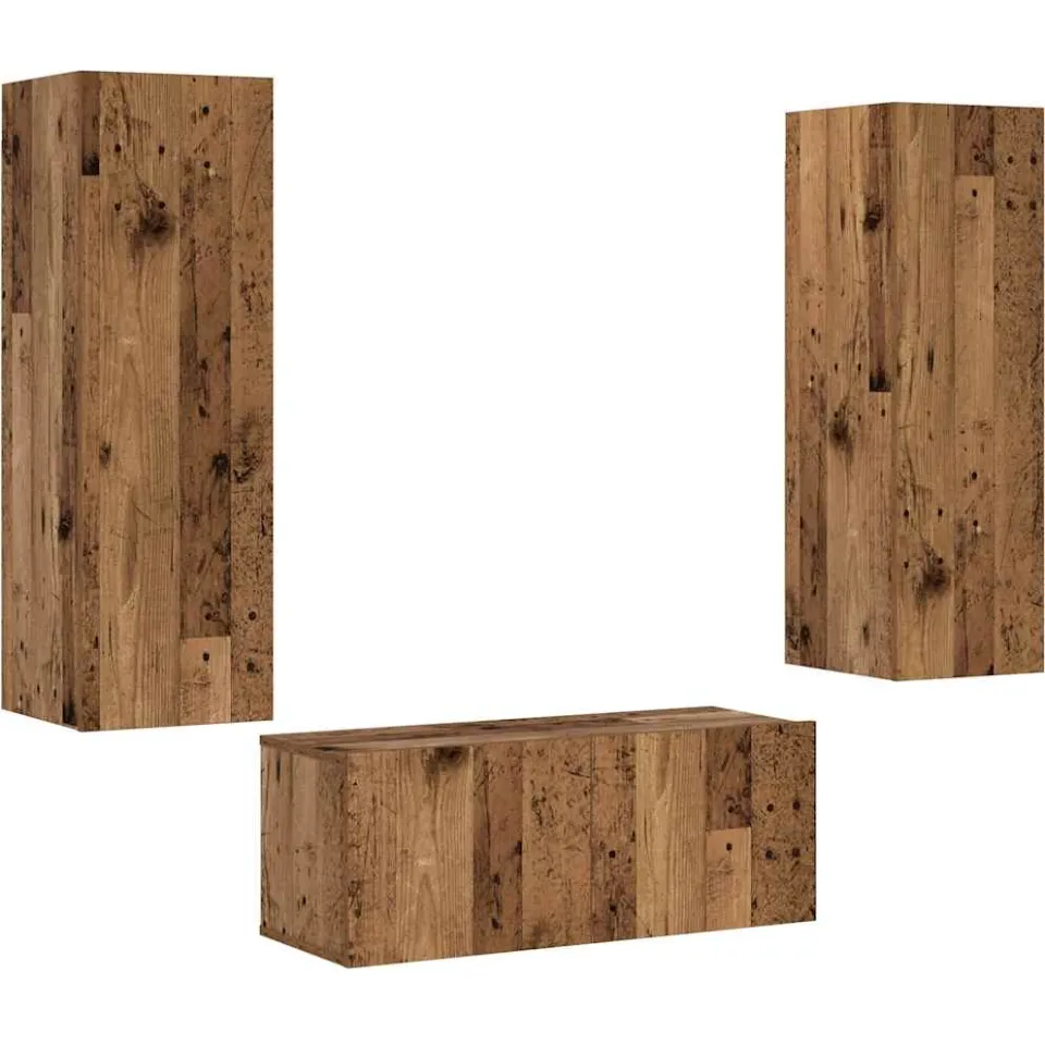 vidaXL Tv-wandkasten 3 st bewerkt hout oud houtkleurig bruin, foto 3