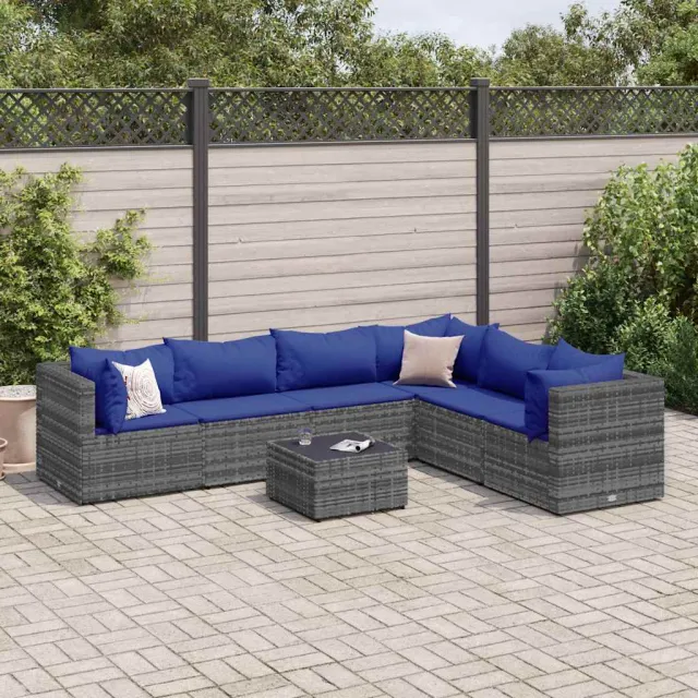 vidaXL 7-delige Loungeset met kussens poly rattan grijs, foto 2