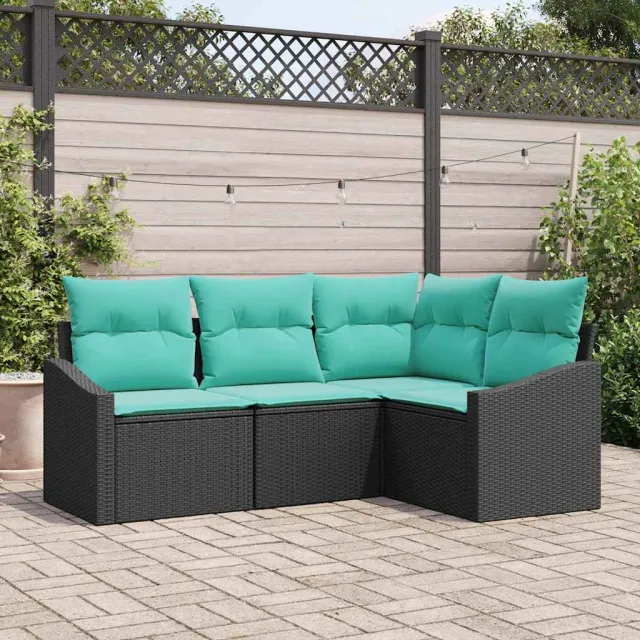 vidaXL Bankstel 4 st Zwart poly rattan, foto 2