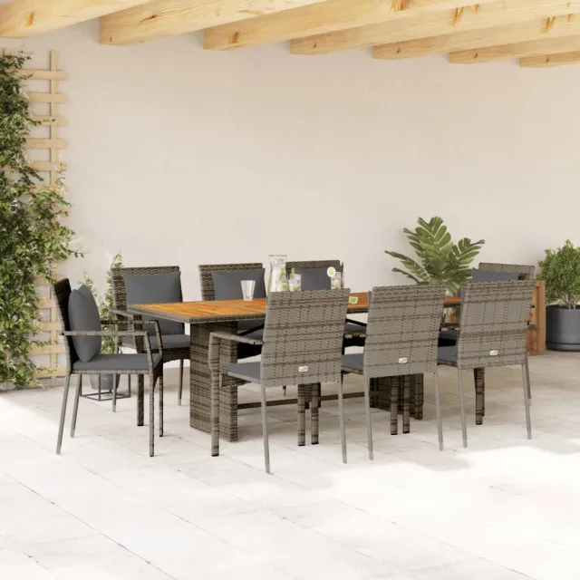 vidaXL 9-delige Tuinset met kussens poly rattan grijs, foto 2