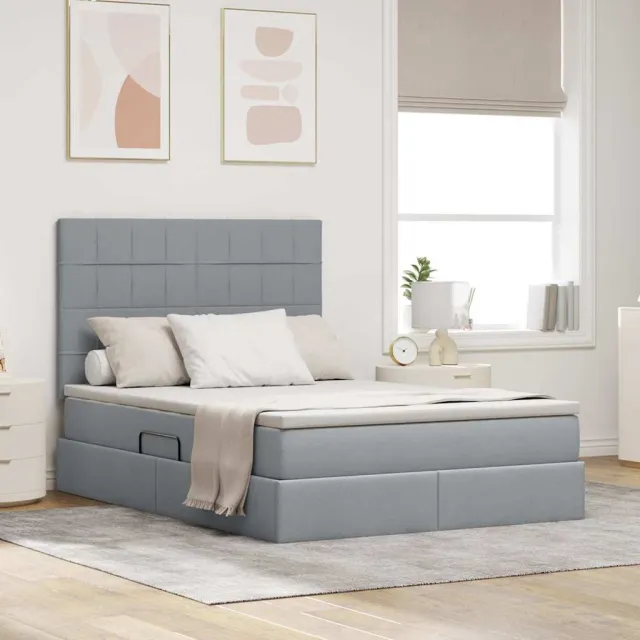 vidaXL Opslag bed met matras met opslag Lichtgrijs 140 x 190 cm Stof