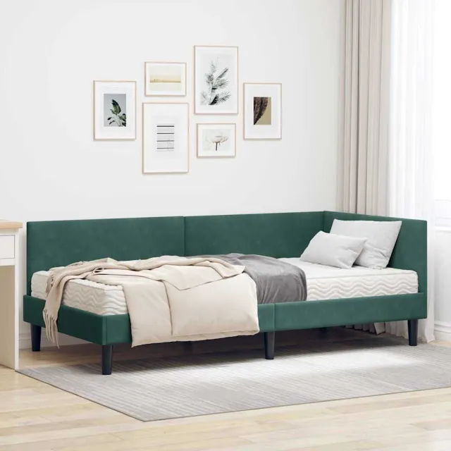 vidaXL Hoekbedframe met Matras 2 st Donkergroen 90 x 190 cm Fluweel
