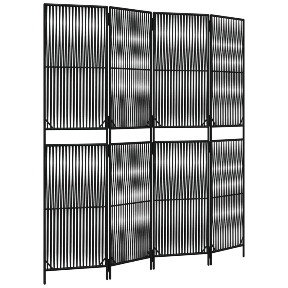 vidaXL Kamerscherm 4 panelen poly rattan zwart, foto 4