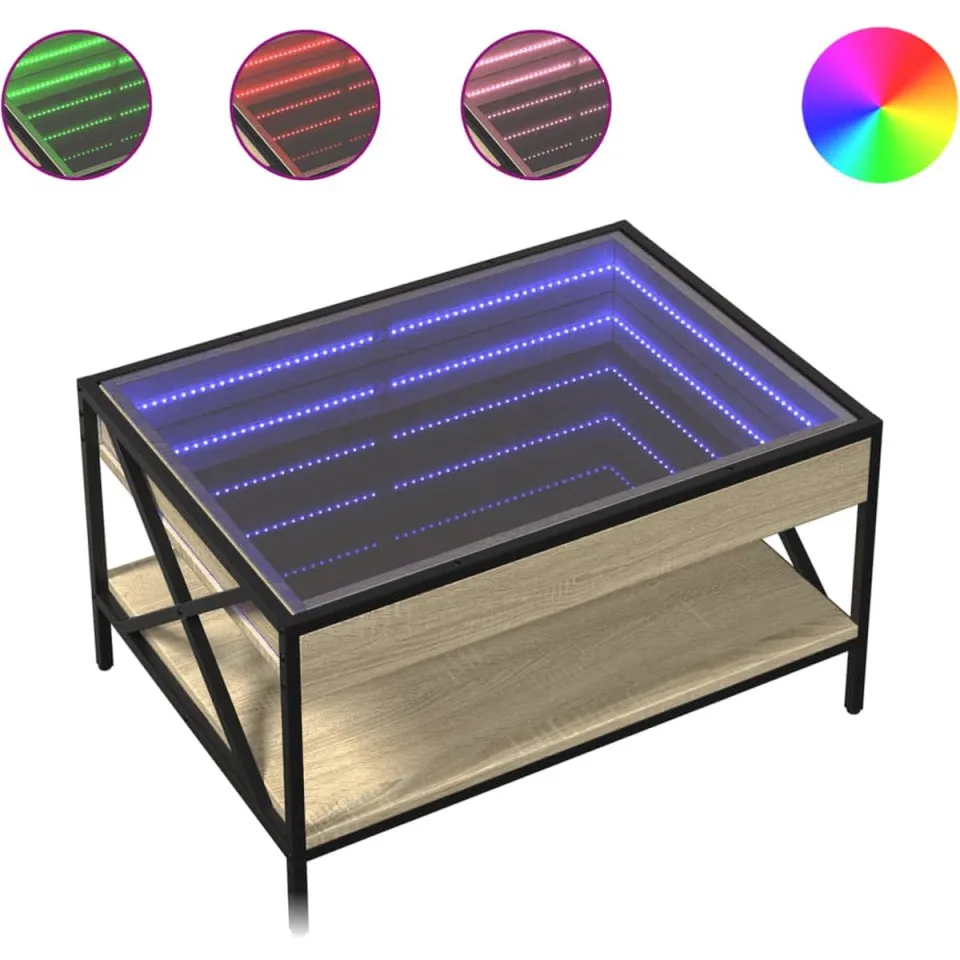 vidaXL Salontafel met Infinity LED 70x50x38 cm sonoma eikenkleurig, foto 3