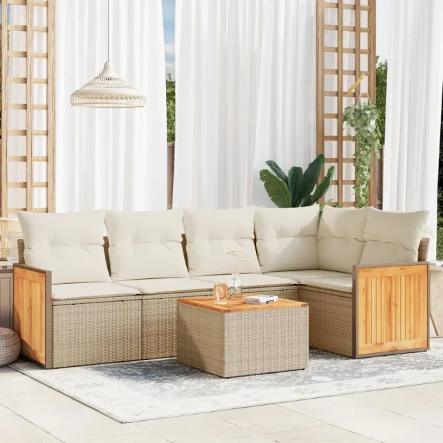 vidaXL 6-delige Loungeset met kussens poly rattan beige, foto 2