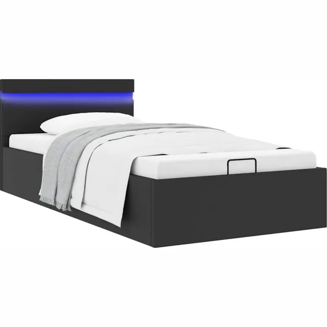 vidaXL Bedframe met opslag hydraulisch LED kunstleer zwart 90x200 cm