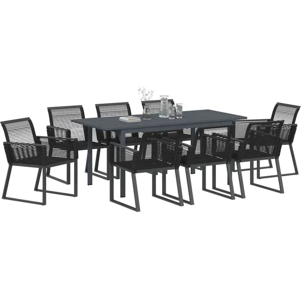 vidaXL Tuin eettafelset 9 st Zwart poly rattan