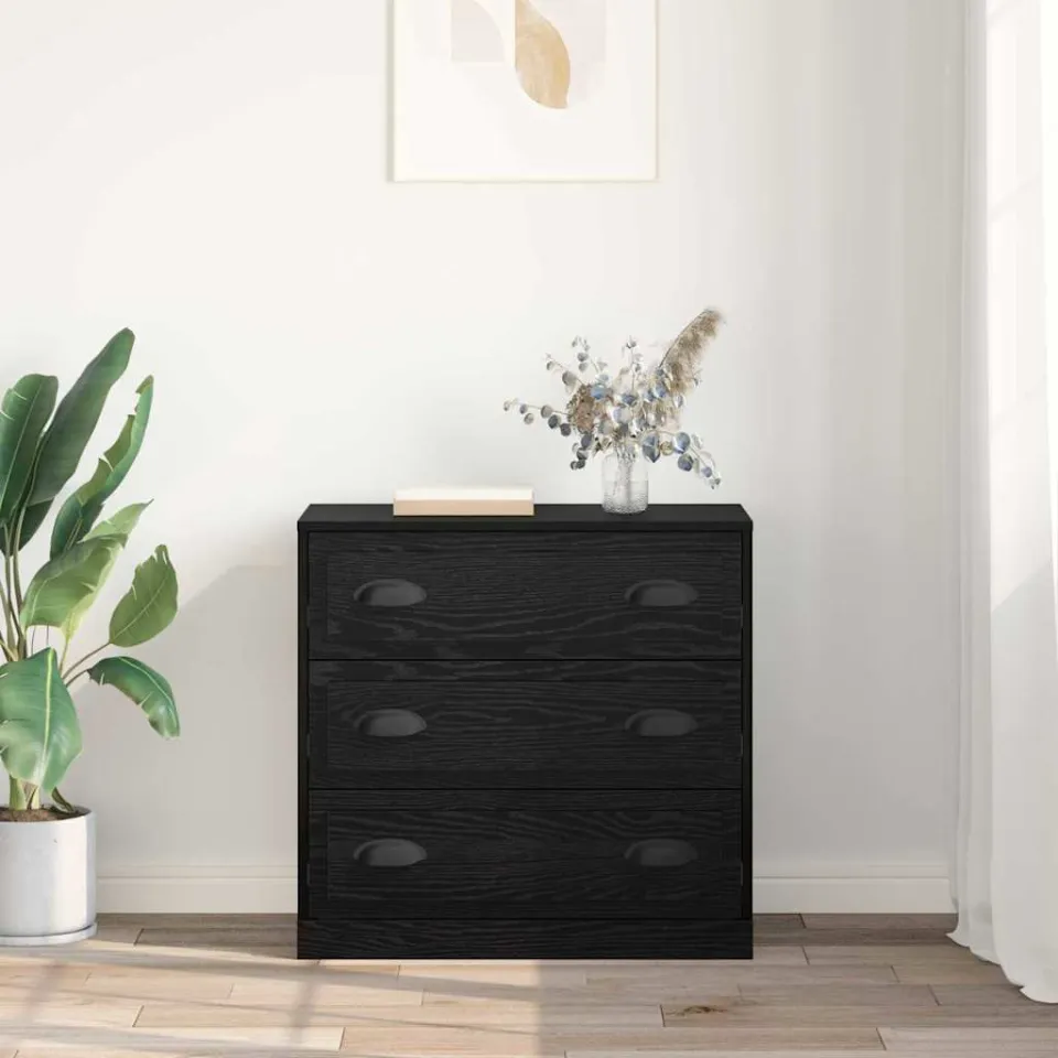 vidaXL Dressoir Zwart Eiken 70 x 35,5 x 67,5 cm Bewerkt hout, foto 3