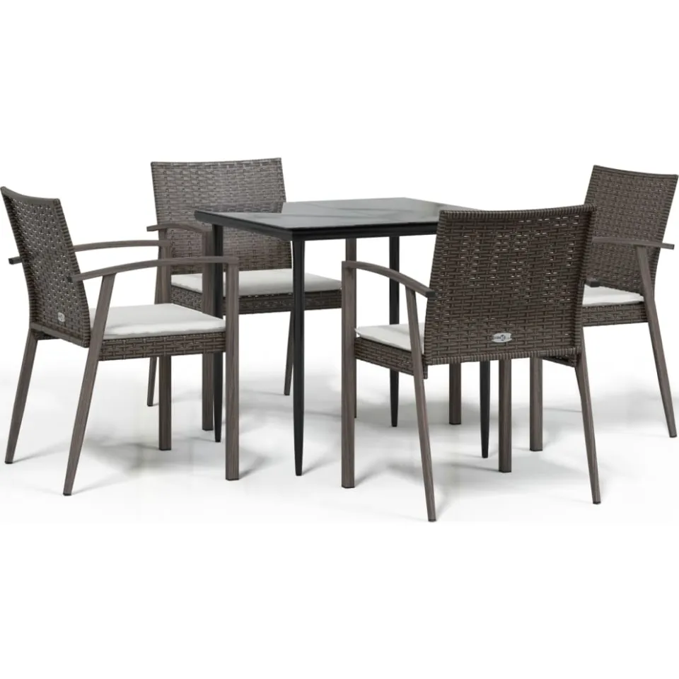 vidaXL 5-delige Tuinset met kussens poly rattan en staal Bruin