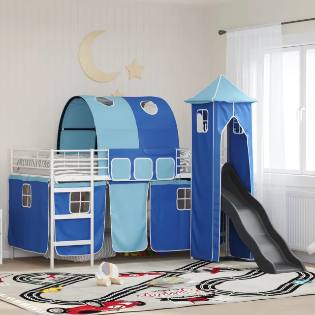 vidaXL Stapelbed voor kinderen Wit en Blauw 90 x 200 cm Metaal