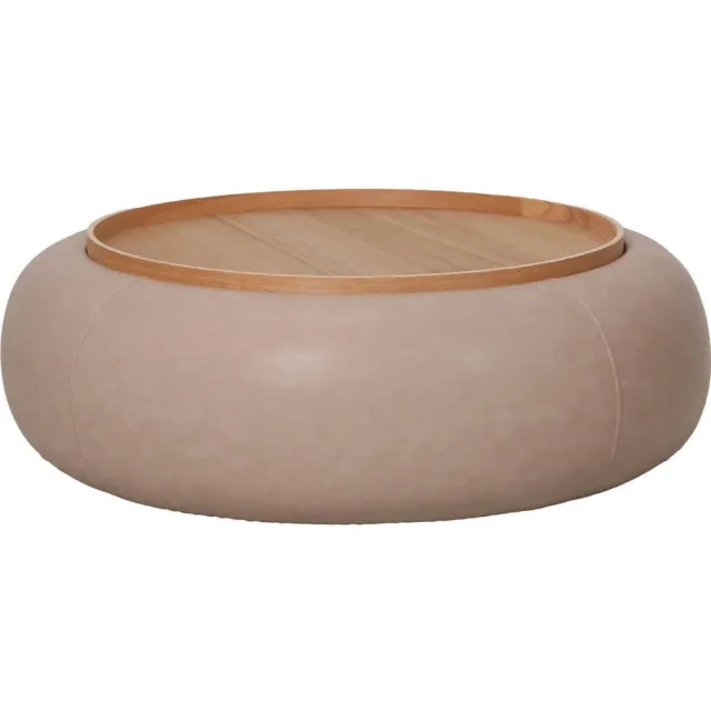 Giga Meubel Salontafel Draby - Taupe/Naturel - Met Opbergruimte - Ø102cm