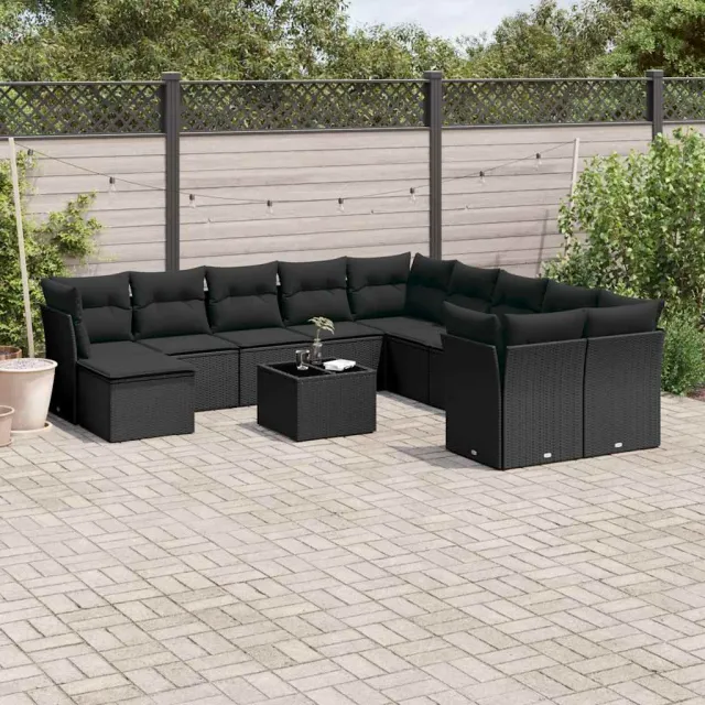 vidaXL 12-delige Loungeset met kussens poly rattan zwart, foto 2