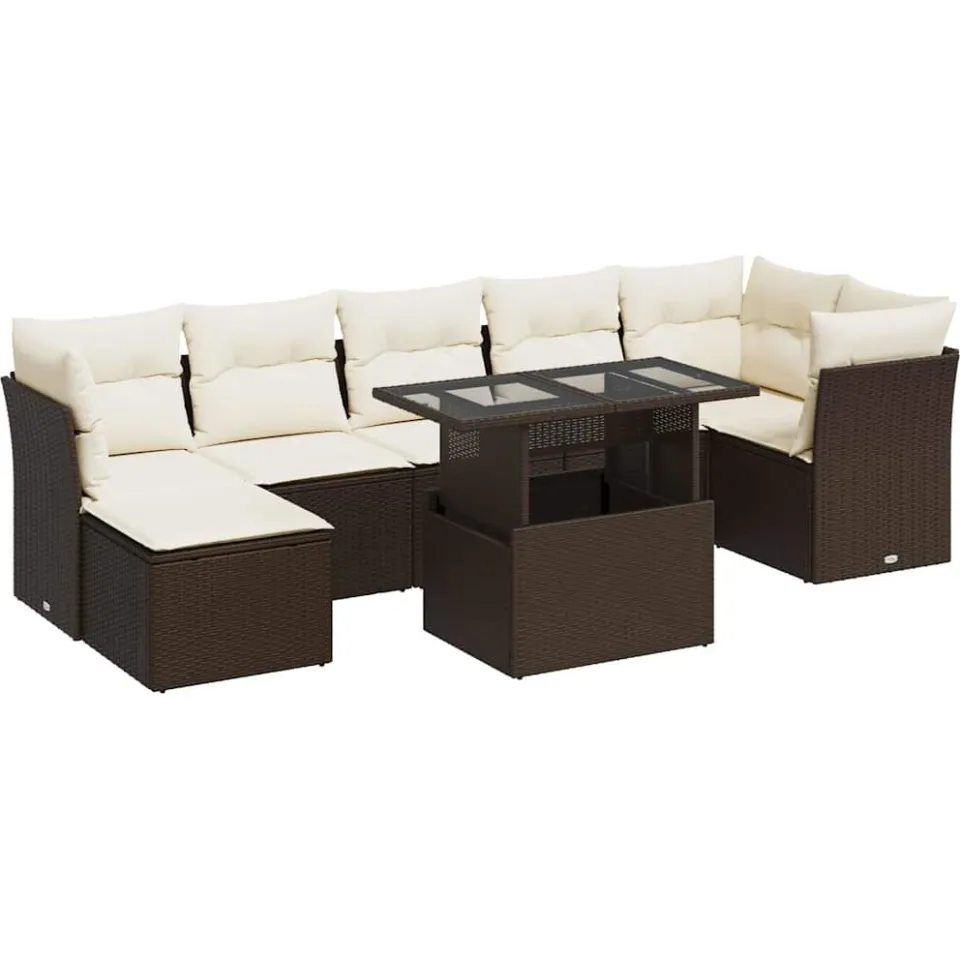 vidaXL 8-delige Loungeset met kussens poly rattan bruin