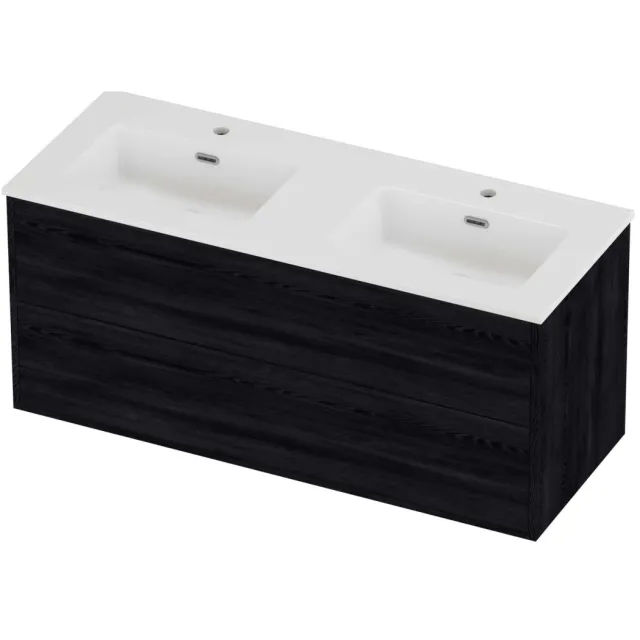 Proline Tribute Badmeubelset Porselein Elegant 2 Gaten 120x46x54 cm Glans Wit Black Oak Eiken