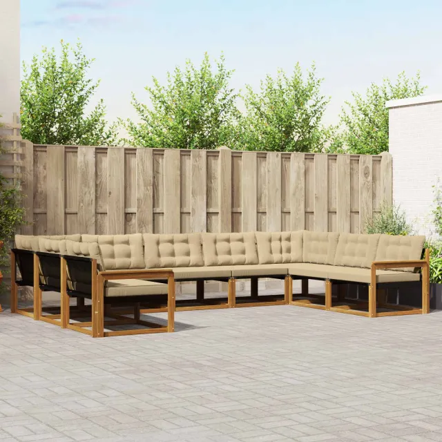 vidaXL Buiten bankenset 9 st 9-zits Natuurlijk en Beige
