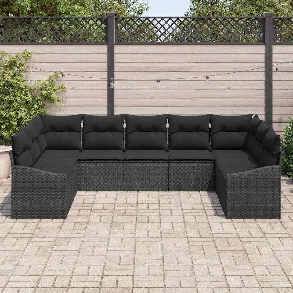 vidaXL Bankstel 9 st Zwart poly rattan, foto 3