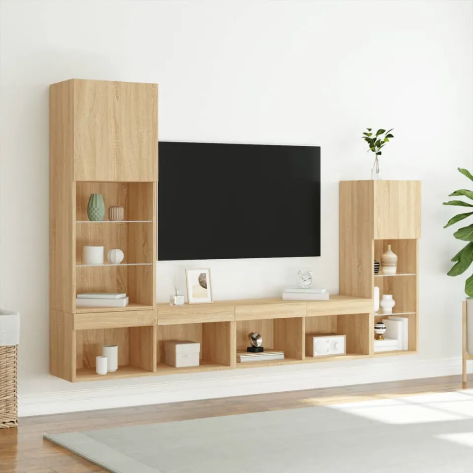 vidaXL 4-delige Tv-wandmeubelset met LED bewerkt hout sonoma eiken, foto 3