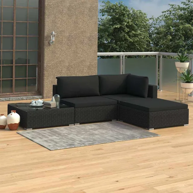vidaXL 4-delige Loungeset met kussens poly rattan zwart, foto 2