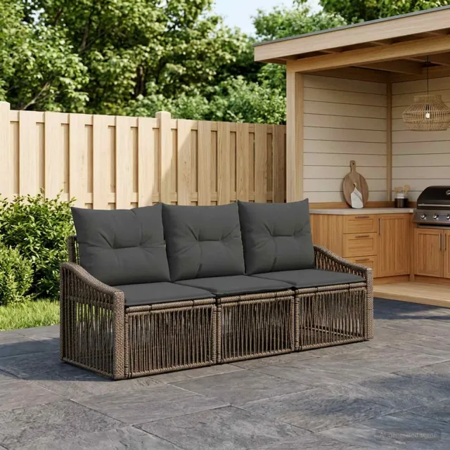 vidaXL Tuinbankenset 3 st 3-zits Grijs poly rattan, foto 2