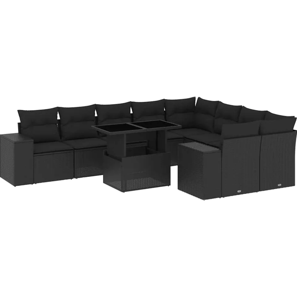 vidaXL 10-delige Loungeset met kussens poly rattan zwart, foto 3