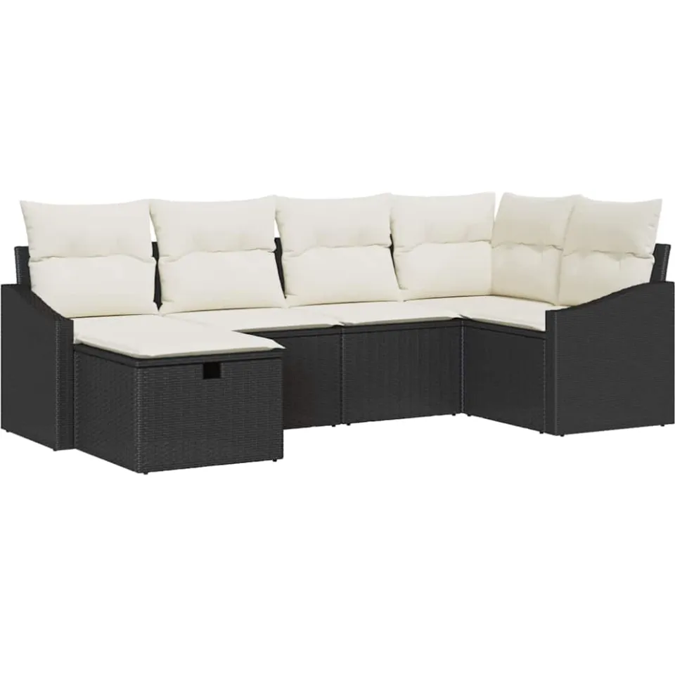 vidaXL Bankstel 6 st Zwart en Crème poly rattan